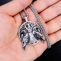 Colgante vintage vikingo Árbol de la Vida de acero inoxidable con cuervos de Odín y nudos celtas - Dos Pájaros