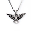 Vintage stainless steel double-headed eagle pendant with detailed engraving on box chain - New Eagle