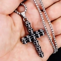 Hip hop gothic punk schedel kruis hanger ketting van vintage roestvrij staal design - Meerdere Schedels + Stalen Ketting