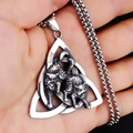 Vintage roestvrijstalen Viking wolf hanger ketting met Keltische knoop en box ketting - Driehoek + Stalen Ketting