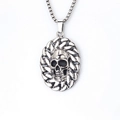 Punk style stainless steel skeleton pendant necklace with 3D skull and box chain for men - Skull Chain Circle with Steel Chain