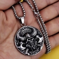 Vintage Viking warrior axe pendant necklace in stainless steel on round pearl chain - Viking Warrior Axe with Steel Chain