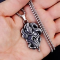 Gothic punk schedel en slang hanger ketting in vintage zilver roestvrij staal voor heren - Slangenschedel met Stalen Ketting