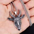 Vintage roestvrijstalen satanische ramshoofd hanger met een stevige zilveren box-ketting - Geitenkop met Stalen Ketting