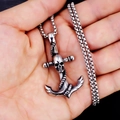 Vintage roestvrijstalen schedel anker hanger aan een vierkante parel ketting - Schedel Anker met Stalen Ketting