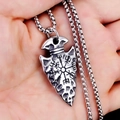 Vintage Viking speerpunt hanger met Vegvisir kompas en boxketting van zilverstaal - Viking Schild met Stalen Ketting