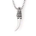 Vintage stainless steel wolf tooth pendant necklace with silver totem engraving for men - Curved Fang Style (Silver)