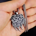 Vintage roestvrijstalen Viking berenklauw hanger ketting met Keltische knoop patronen - Klauw met Stalen Ketting