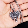Gothic punk vleugel en zwaard hanger ketting in antiek zilver met ronde kralenketting - Engerenvleugels + Stalen Ketting