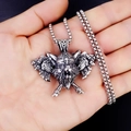 Vintage Viking bijl helm hanger ketting voor heren in antiek zilver roestvrij staal - Viking Wolf Helm Met Stalen Ketting