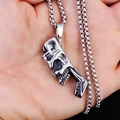 Punk roestvrijstalen schedel hanger ketting met retro afwerking en box ketting - Schedel + stalen ketting