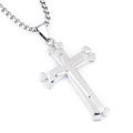 Detail of layered stainless steel cross pendant with high-polished silver finish on box chain - Silver