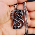 Retro roestvrijstalen hanger met dubbele verstrengelde slangen aan een boxketting heren - Tweeling Slangenknoop Met Stalen Ketting