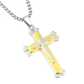 Close-up of gold and silver layered cross pendant with stainless steel chain necklace - Gold