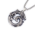 Vintage Edelstahl Drachen Mond Anhänger Halskette mit rustikalem Silberfinish für Herren - Gewundener Drache