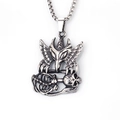 Collana gotica con teschio e aquila in argento antico con robusta catena quadrata - Teschio Aquila (Teschio Aquila + Catena in Acciaio)