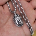Retro Guanyin Boeddha hoofd hanger ketting met zilveren box ketting voor dames en heren - Boeddha Hoofd met Stalen Ketting