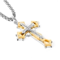 Three-layer cross pendant necklace with gold and silver finish and zircon inlays - Iced Out Gold Silver Cross