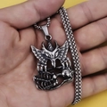 Gothic winged beast eagle pendant in vintage stainless steel on square pearl chain - Eagle Skull with Stainless Steel Chain