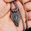 Vintage Viking Odin masker hanger in gepolijst roestvrij staal met box ketting - Stammenmasker Schild Met Stalen Ketting