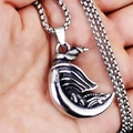 Retro roestvrijstalen maan draak hanger ketting met vintage gravure voor heren - Gothic Halve Maan Met Stalen Ketting