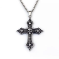 Baroque Gothic cross necklace with skull motifs in vintage stainless steel finish - Majestic Cross Pendant / With Steel Chain / Vintage Silver