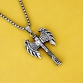 Colgante hacha de batalla vikinga vintage con cadena de caja de acero para hombres - Estilo Doble Hacha con Cadena