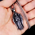 Hip hop stainless steel saint angel pendant necklace with a vintage religious relief design - Virgin Mary Pendant with Steel Chain