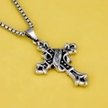 Gothic stainless steel cross necklace with engraved Arabic script and square box chain - Classic Cross + Steel Chain