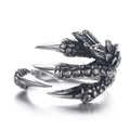 Vintage punk dragon claw ring in stainless steel with detailed scale texture on white background - Eagle Claw Shape