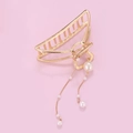 Elegant gold metal shark hair claw clip with dangling white pearl tassels and fringe - KC Gold Semicircle (C3410)