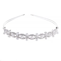 Elegant bridal headband with white pearls and sparkling rhinestones in wavy silver metal - Wave Pearl Style (I6206)