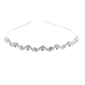 Elegant bridal silver wavy headband with rhinestones and pearls on white background - Simple Wave Rhinestone Style (I7402)