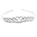 Silver crown headband with heart rhinestones and white pearls for bridal wedding hair - Heart Crown Style (I7404)