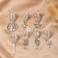 Macro shot of silver metal hair coils with diverse bohemian charms on silk fabric - Solid Star (Fj08111-7#)