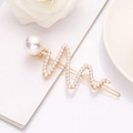 Elegante fermaglio per capelli dorato a forma di onda con perle bianche e strass da donna - Stile Dorato (F6509)