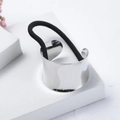 Minimalist silver alloy curved hair cuff with black elastic hair tie on stone background - U-Shaped Style (O3406) / U-shaped Silver