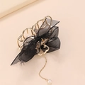 Elegante molletta cuore dorata con fiocco in rete nera e ciondolo con perla - Collana Farfalla Verde con Foglia d'Oro / Nero