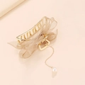 Elegante molletta per capelli dorata con fiocco in tulle champagne e perla - Semicerchio Stile / Albicocca