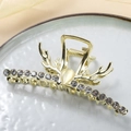 Pince à cheveux dorée en forme de bois avec strass gris et pierre œil-de-chat - Style Bois de Cerf Doré avec Strass (B4301-Strass)