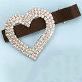 Macro shot of a sparkling heart-shaped rhinestone hair clip on brown ribbon base - Heart Style (E8305)