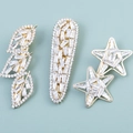 Lot de 3 barrettes dorées avec feuilles en cristal de zircone et motifs d'étoiles - Ensemble de Trois Style 7