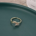 Elegant adjustable golden butterfly ring with sparkling zircon stones in minimalist style - Gold