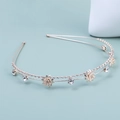 Diadema dorada de doble capa a la moda con circones brillantes y detalles de flores - Oro Rosa (D2126)