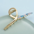 Pinza per capelli in metallo dorato con inserto in acetato marmorizzato colorato - Marmo Misto Blu(E3103)