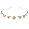 Elegant double-layered gold rhinestone headband with floral accents for weddings - Double Layer Flower Rhinestone Style - Gold