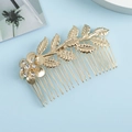 Eleganter goldener Braut Haarkamm mit funkelnden Strasssteinen und floralem Blätter Design - Goldenes Strass Vintage Blumen Blatt-Stil (C7107-2#)