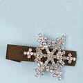 Pince à cheveux flocon de neige en strass blancs sur une base en ruban marron - Style Flocon (E8308)