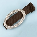 Barrette élégante en ruban marron ornée de strass ovales brillants avec clip en métal - Style Ovale (E8303)