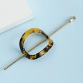 Elegante fermaglio per capelli in acetato tartarugato con anello e ago in metallo - Tondo (C1327)